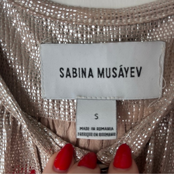Anthropologie Sabina Musayev Mercury Metallic Gold Silver Shirt Dress S - Picture 8 of 11